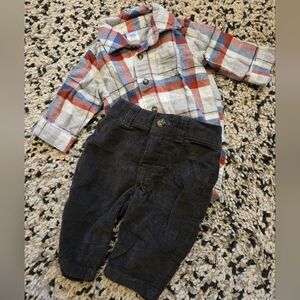 Plaid Shirt and Corduroy Pants Kids Matching Set